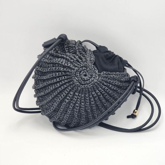 H&M RARE Shell Shaped Straw Rattan Drawstring Crossbody Bag - Picture 5 of 11
